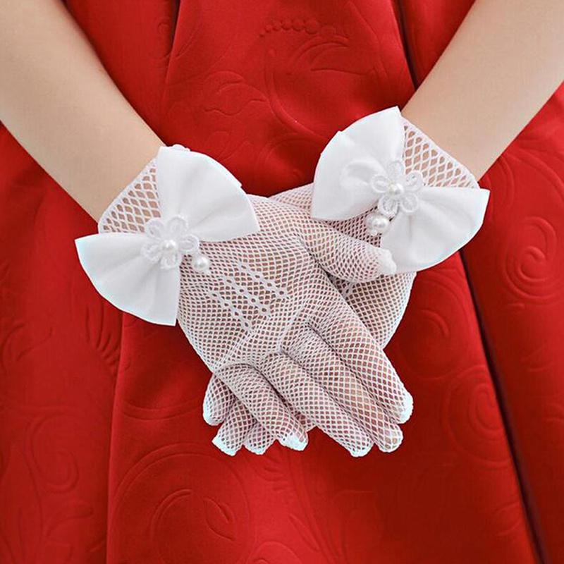 Găng tay ren lưới cho bé gái, 1 đôi, thích hợp cho tiệc trà, phong cách công chúa, có thắt nơ, cho bé gái, găng tay váy ngọc trai, thích hợp cho đám cưới và cuộc thi, cho bé gái từ 4 đến 16 tuổi 7