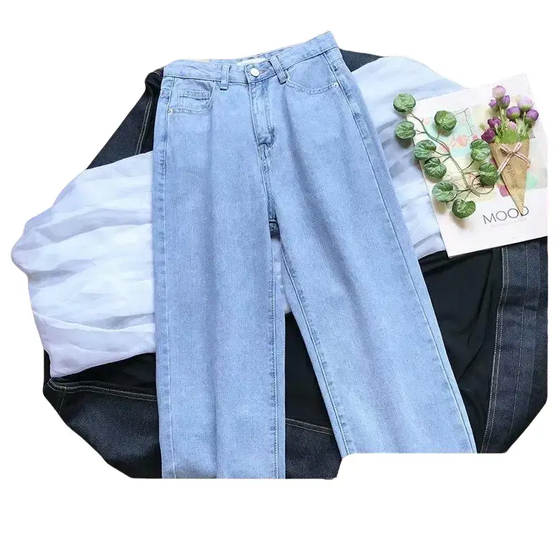 ZANA   Ladies skinny jeans Raw jeans women's new Korean version of the wild high waist loose thin wide leg pants Womenswear Bottom Streetwear Denim
