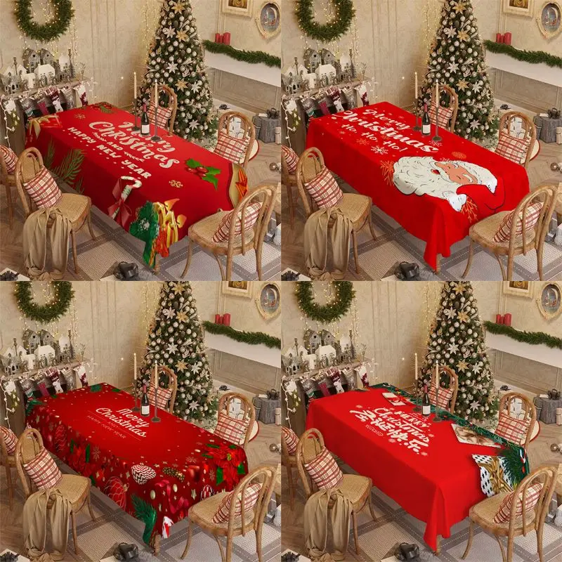 Alas Meja Krismas, Merah, Kain Hiasan Perayaan, Sesuai untuk Ruang Tamu, Mencipta Suasana Krismas, Juga Sesuai untuk Meja Makan, Bentuk Segi Empat