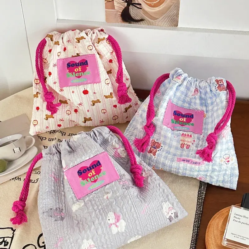 Cute & Pastel Design Drawstring Pouch Tempat Penyimpanan Kapasitas Makeup Pouch Korea Aesthetic Cosmetic 4