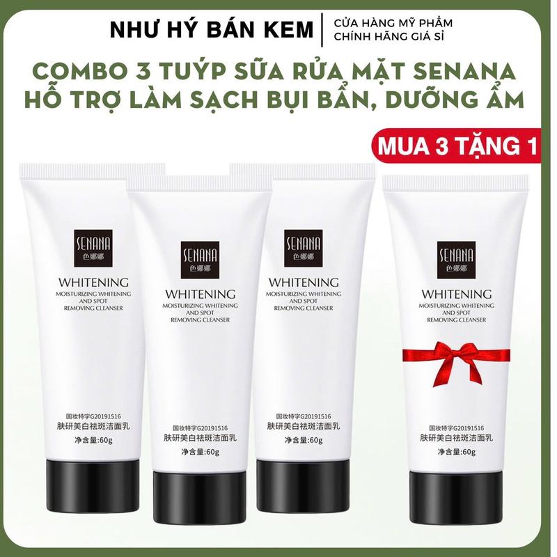 MUA 3 TẶNG 1 + Miếng Rửa Mặt Combo 4 tuýp Sữa Rửa Mặt SENANA 60gram Hỗ Trợ Sáng Da Mịn Da Sạch Da Skincare
