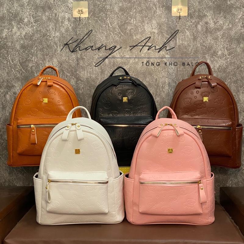 Balo Gấu Dập Nổi Size 40 ảnh thật hàng VN chất da PU để được A4 atlat laptop 14inch Da Backpack Đeo Vai