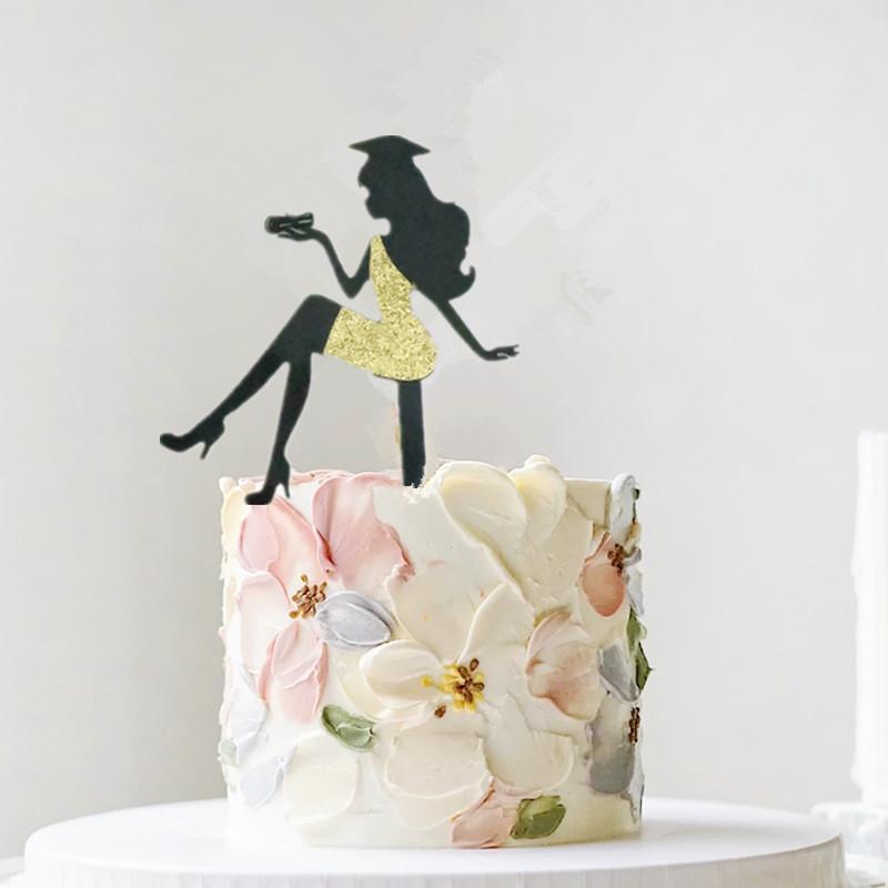 Glitter High Heel Girl Graduation Cake Topper With Grad Cap, 1 Count Graduation Themed Cake Decoration For Ladies, Decoration Supplies For Graduation Party 2