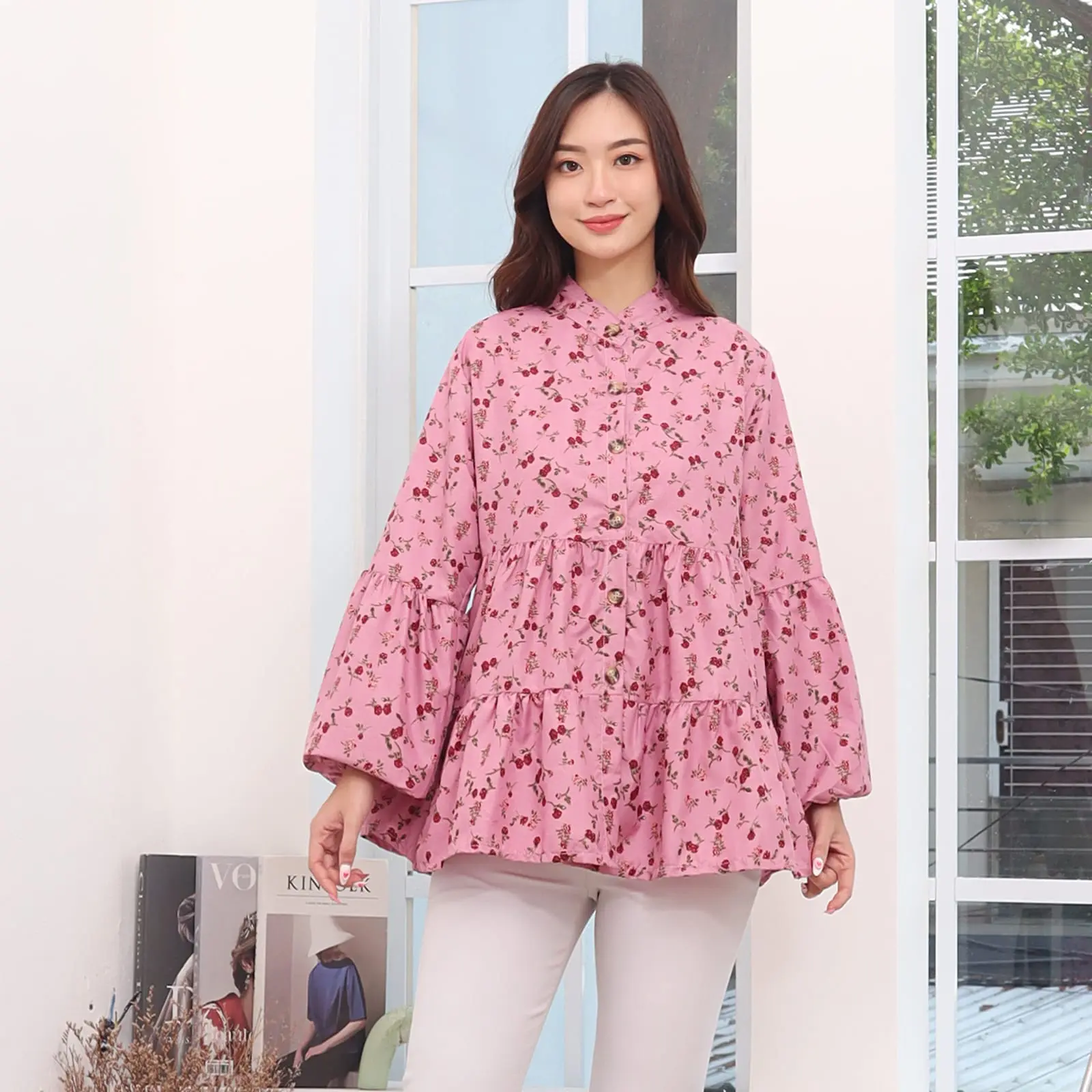 Ear Fashion - Mirsany blouse Flora / Atasan Wanita Oversize Motif Kancing Variasi Katun