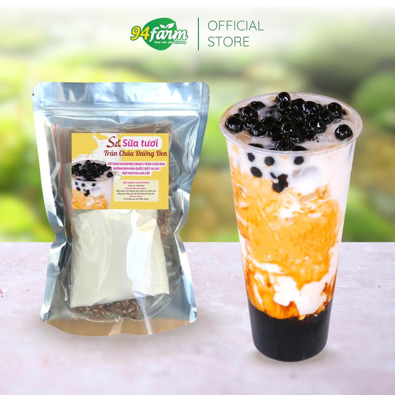 Set Sữa tươi Trân châu Đường đen 15 Ly 94 Farm Topping