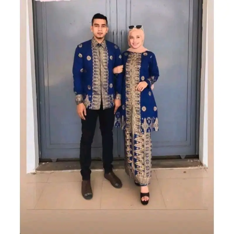 setelan batik songket palembang navy gold payet