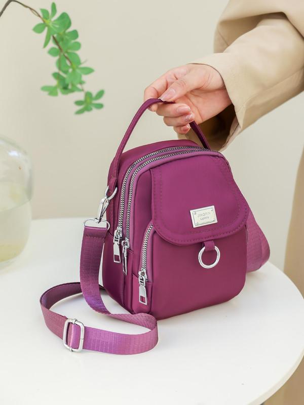 Women's Solid Color Metal Patched Design Zipper Crossbody Bag, Sling Purse, Fashionable Phone Wallet Bag for Daily Used 3