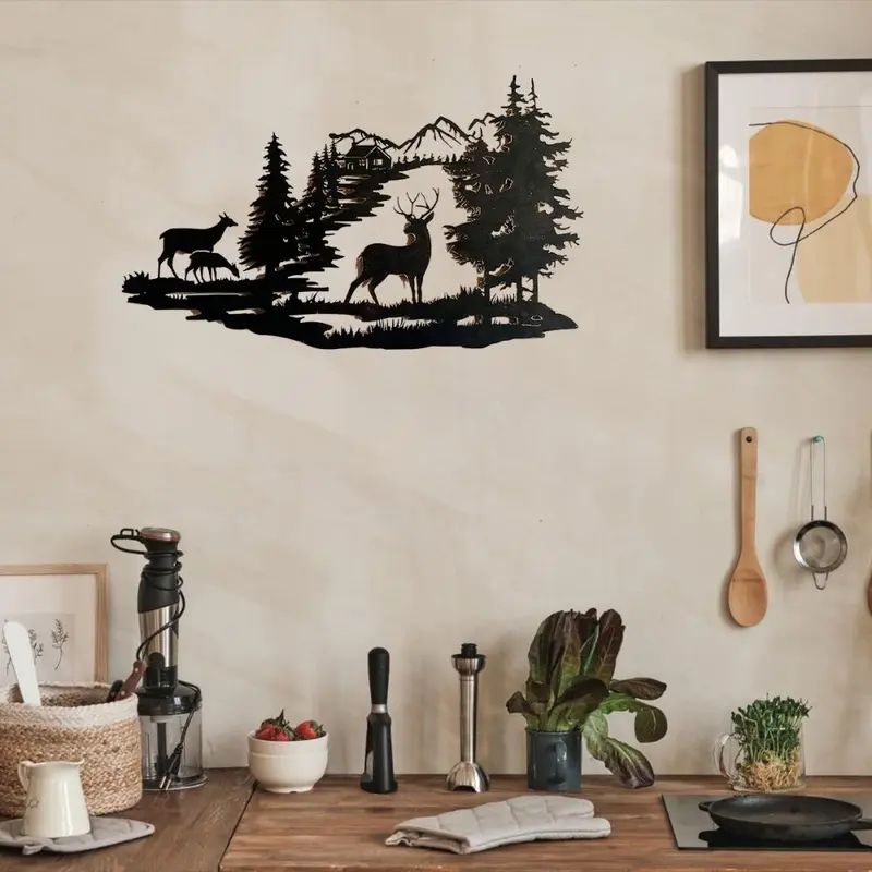 Metal Wall Decor, Deer & Forest Design Wall Art, Modern Minimalist Wall Decor, Wall Hanging Decor for Home Living Room Bedroom, Hangable 8