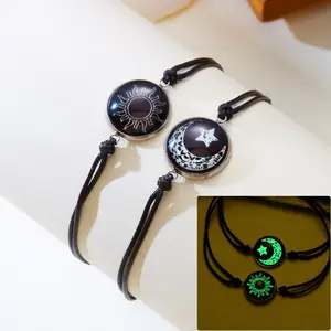 COD Cod Gelang Matahari Dan Bulan Retro Modis Gelang Pasangan Anyaman Gaya Etnik Tali Pembawa Semua Cocok XP