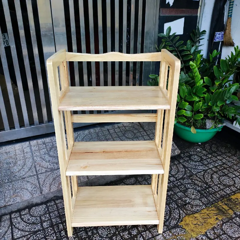 kệ gỗ sách 3 tầng ngang 50cm cao 91 sâu 28 gỗ cao su tự nhiên chắc chắn bền đẹp chống nước tốt 0