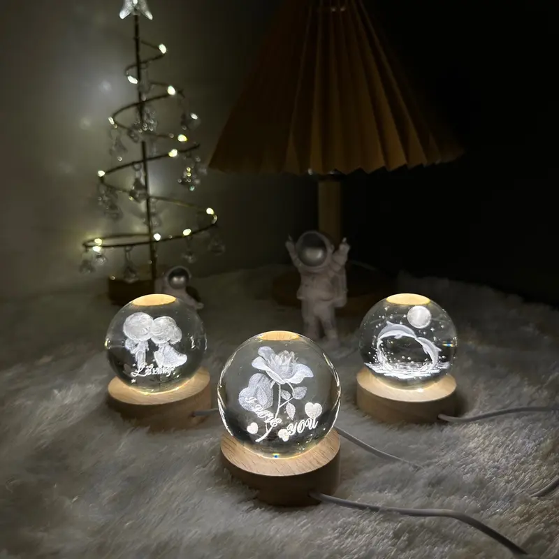 Lampu Crystal Mini 3D Happy Birthday Lampu Tidur Aesthetic Lampu Hias USB Hadiah Kado Ulang Tahun Pacar Kado Natal Akrilik Kristal Kuning 7