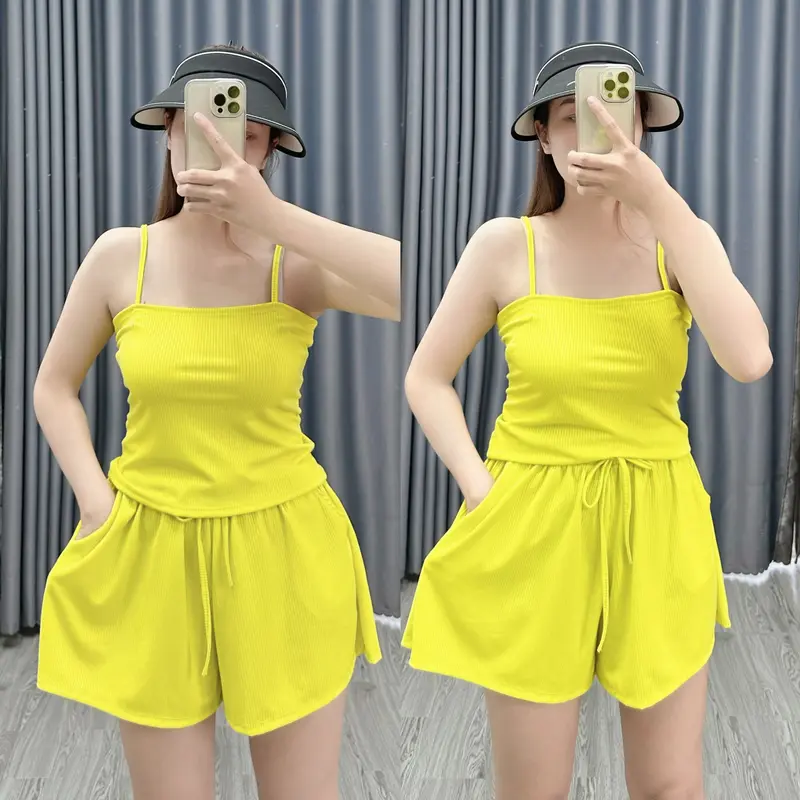 Set Bộ Đồ Áo Dây Bigsize Kèm Quần Đùi Lưng Cao Chất Liệu Gân Tăm Nhí Vo Giãn Thấm Hút Mồ Hôi Mát Và Dễ Chịu SET19 2