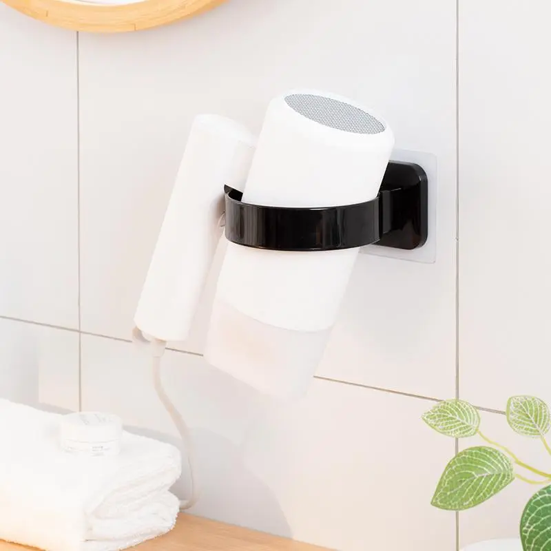 Hair Dryer Holder, 1 Count Wall Mounted Hair Dryer Storage Rack, Punch Free Hair Dryer Holder, Bathroom Supplies, Home Supplies