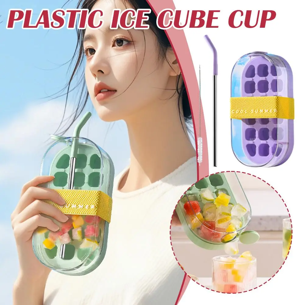 Unique 2 In 1 Ice Cube Water Bottle Silicone Reusable Ice Cube Molds Food Grade Detachable Ice Mould Tray Summer
