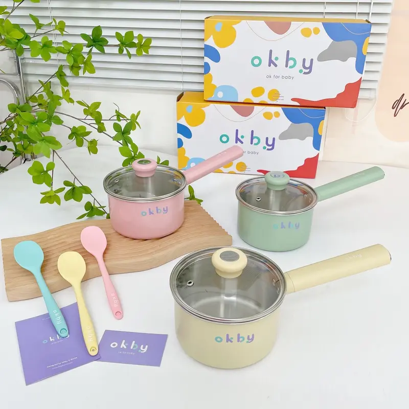 [Mẫu mới] Bộ Nồi Chảo CAO CẤP OKBY, nồi innox 14cm, chảo đá chống dính 16cm chế biến đồ ăn dặm cho bé 5