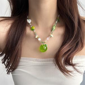 Kalung Manik Tali Epal, Warna Hijau Pudina, Ringan dan Segar Musim Panas, Untuk Gadis, Gaya Manis dan Diinspirasikan oleh Alam Semula Jadi, Sesuai untuk Rantai Kolar yang Comel dan Serba guna. Jewelry Necklaces