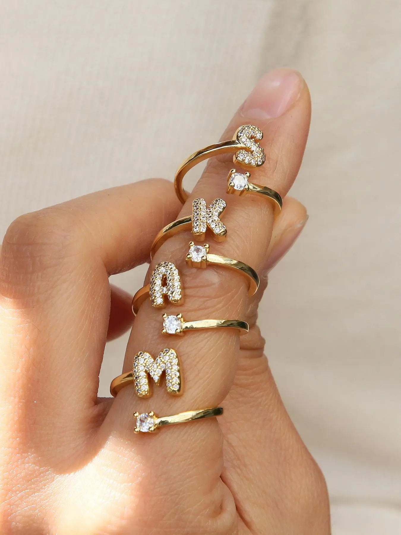 Letter Design Cuff Ring, Adjustable Open Ring, Fashion Accessories for Women & Girls, Trendy All-match & Exquisite Cubic Zirconia Jewelry for Birthday Gift