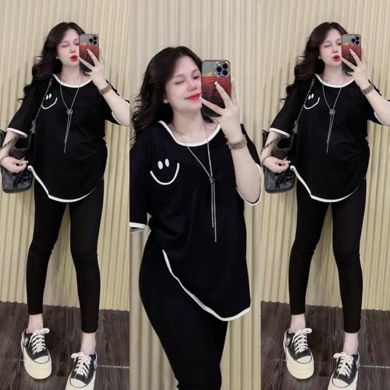 Sét Đồ Bộ Nữ Dài Quần Ôm Áo Vạt Bầu In Mặt Cười Bigsise 45-85kg Women Top