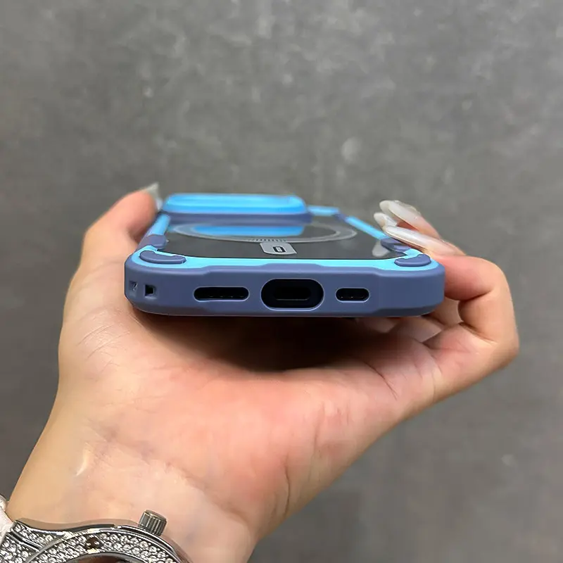 Ốp Điện Thoại Từ Tính Áo Giáp Màu Tương Phản, Thiết Kế Sang Trọng, Tương Thích Với iPhone 16, 15, 14, 13, 12, Pro Max Và 11, Có Giá Đỡ Ống Kính Gấp Gọn, Ốp Lưng Magsafe 3