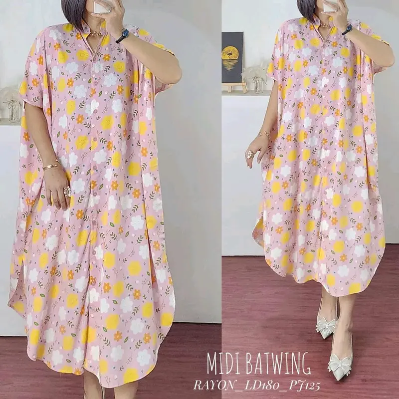 MIDI Realpec Tunik Kalong Rayon Impor Nyaman Busui Bunga Panjang - Ibu, Muslim, Gamis 4