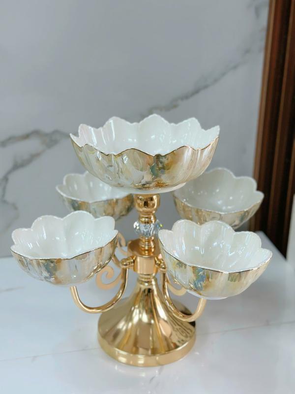  Khay Đựng Bánh Kẹo Mứt Tết Hoa Quả 5 Tầng Vân Đá Xoay 360 Độ Sứ Cao Cấp - Sang Trọng Cho Ngày Tết khay mutt 