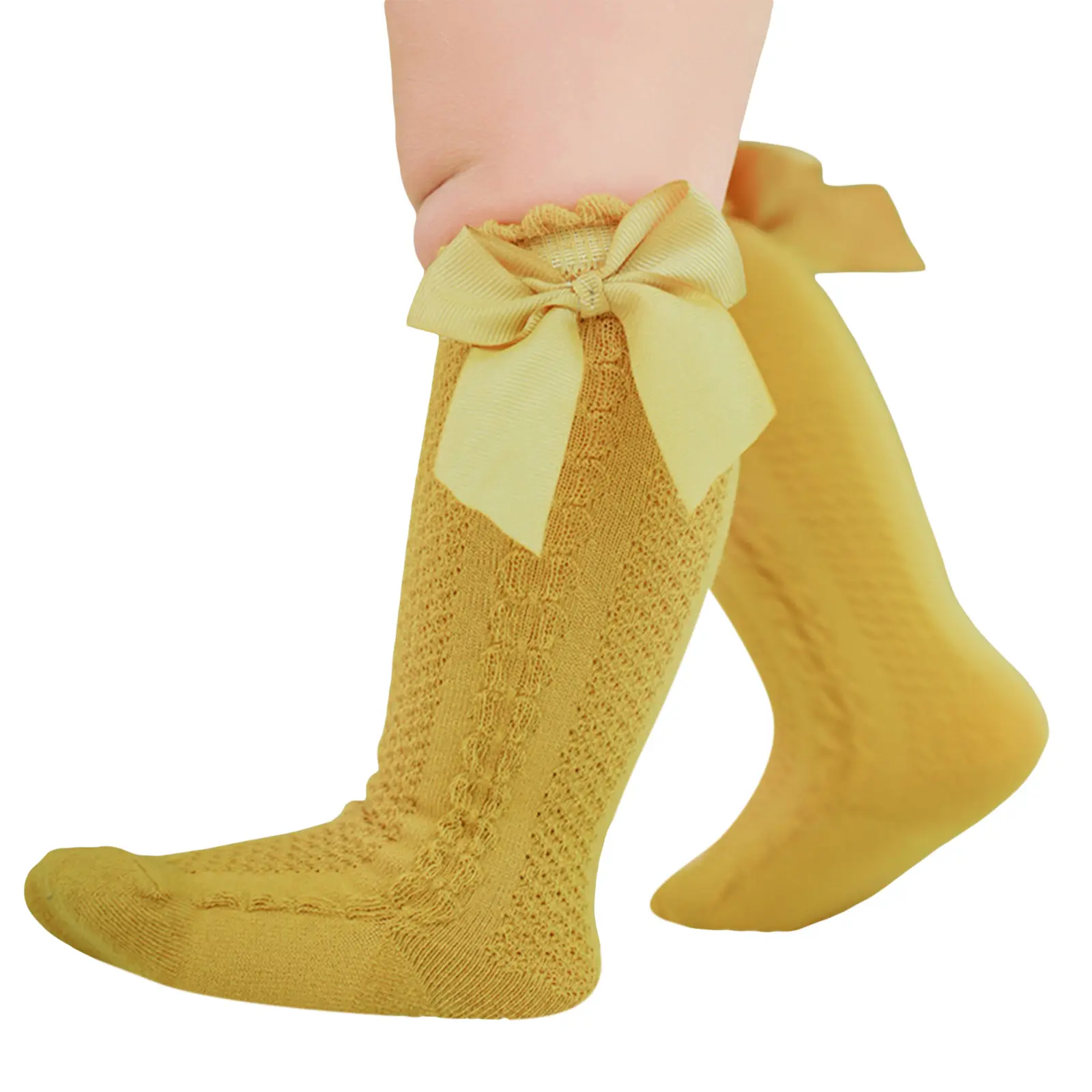 Baby Girls Long Socks Solid Color Cute Bowknot Princess Socks