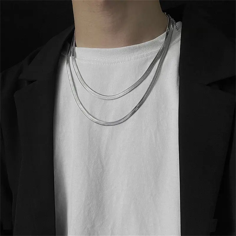 Dây Chuyền Xương Rắn, Chất Liệu Thép Titan Phẳng, Thời Trang, Tối Giản, Cá Tính, Thích Hợp Cho Áo Len Trung Tính 1