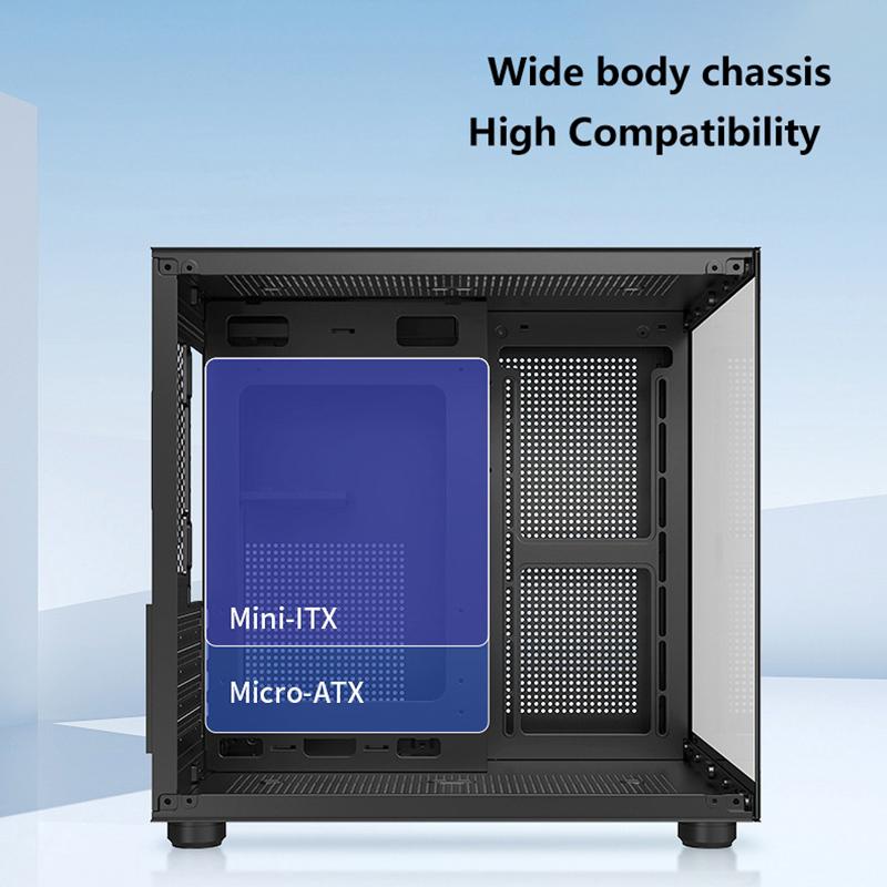 Product Introduction of 270 Degree Glass PC Case Transparent Desktop Computer Tower For M-ATX/ITX Motherboard SSD 7 Air Cooling Fans 320mm Graphic Card 23