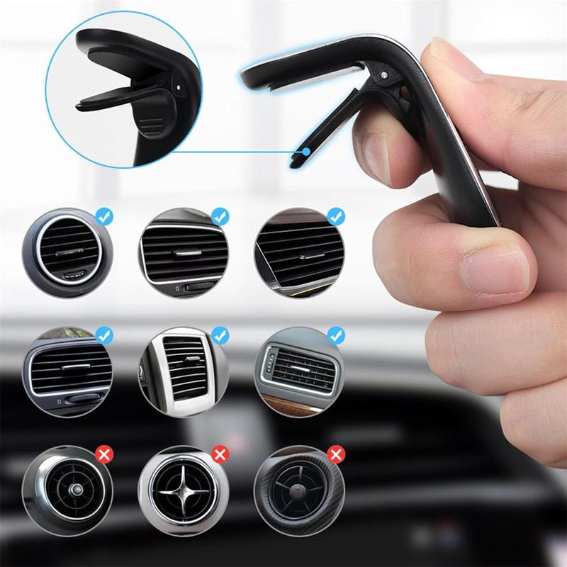 Magnetic Car Phone Holder, L-shaped Air Vent Phone Holder, Universal Aluminum Alloy Magnet Stand for Car Dashboard/Vent 2