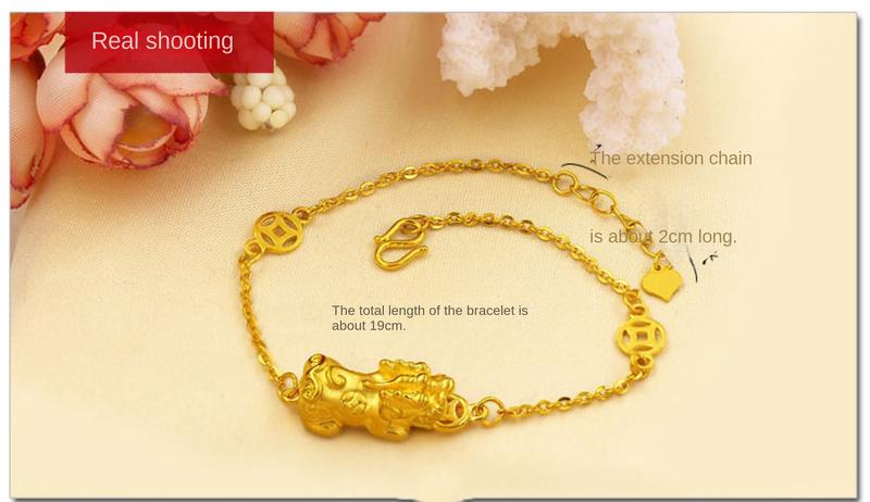 Product Introduction of Brass Gold-Plated 3d Hard Gold Pi Xiu Bracelet Imitation Gold Women's Bracelet Korean Gold-Plated Suit Fashion Beading 33
