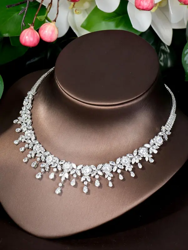 Women's Elegant Rhinestone Decorated Jewelry Set, Exquisite Trendy Necklace & Earrings & Bracelet & Ring, Chic Jewelry Set for Party & Wedding, Dainty Gift for Your Love 4