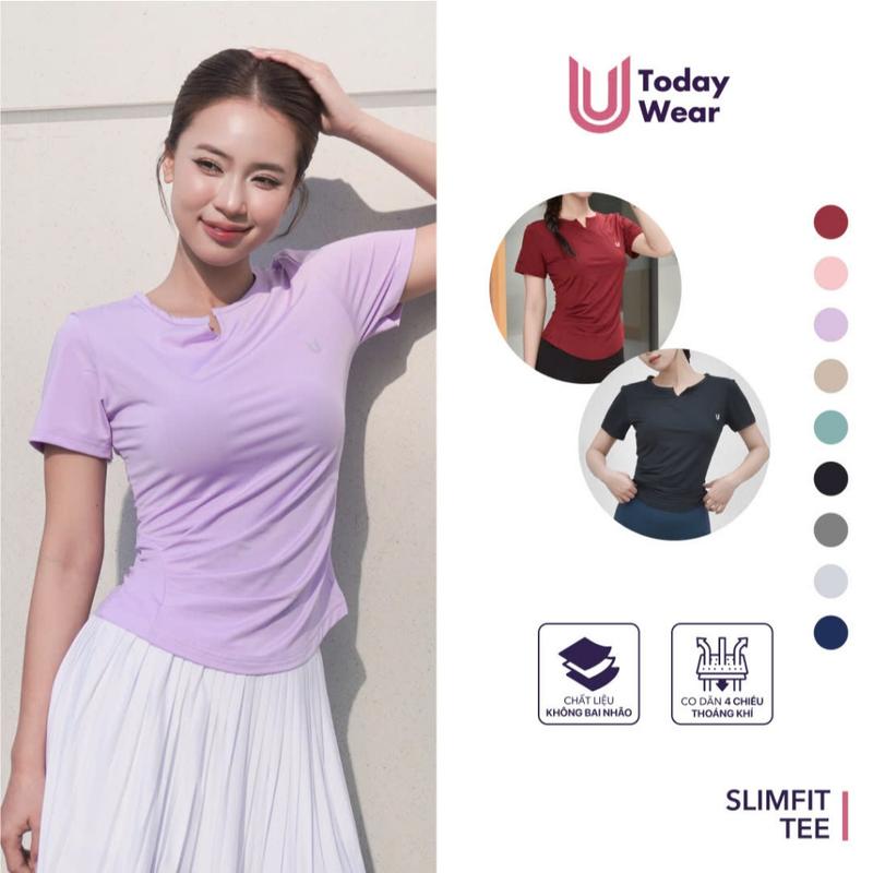 Slimfit Tee - Áo thun thể thao nữ cổ V ngắn tay Today U Wear chiết eo vải thoáng mát co giãn tập gym yoga nhiều màu  Sport