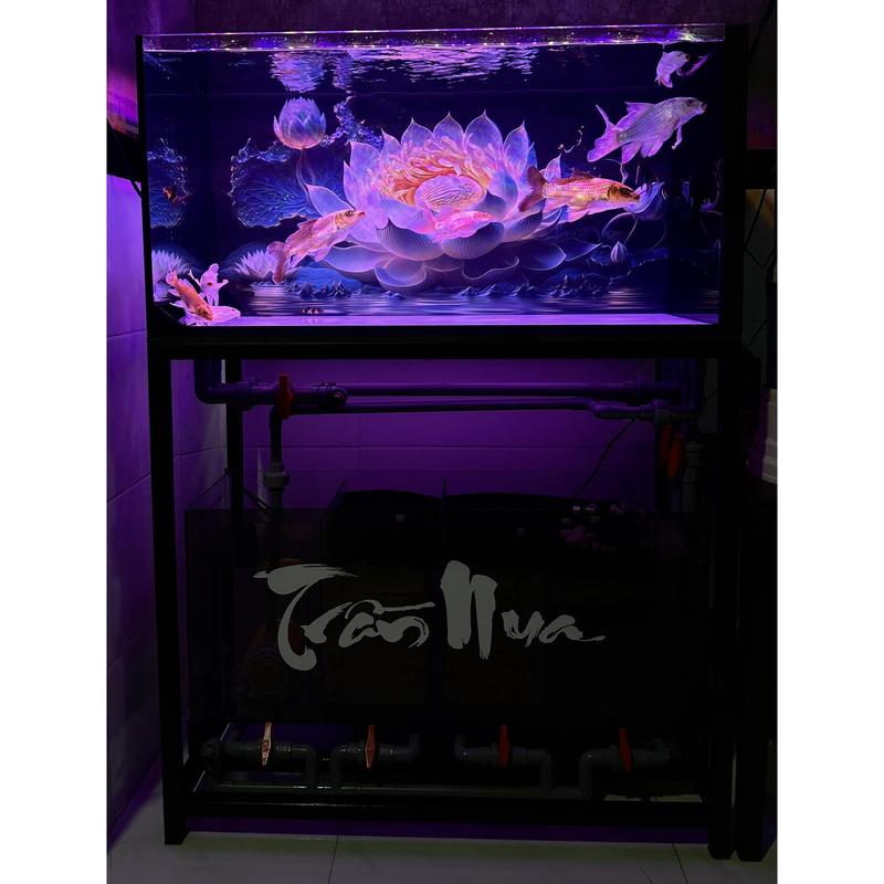 [Tặng Đồ Dán+Sticker] Tranh 3D dán bể cá cảnh hoa sen - 1786 , mẫu tranh siêu thực , cực hot , hiện rõ 3D