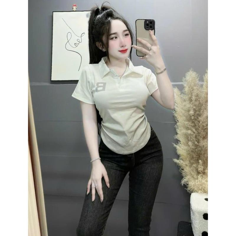 Áo Thun Polo Nữ Bigsize Cổ Trụ Loang Vạt Bầu Chất Gân Tăm Co Giãn Xinh Đẹp Dễ Thương Ôm Gọn Tôn Dáng Giá Rẻ 50-95kg - 2316 7