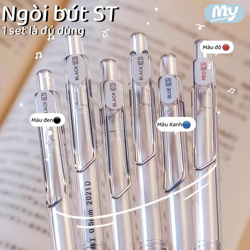 DOMI Bút Mực Gel M.Y Trong Suốt DOMI 911A Nhanh Khô Ngòi 0.5mm Màu Đỏ Xanh Dương Đen Có Nút Trượt Giải Tỏa Áp Lực Viết Mượt Nét Đẹp Cho Học Sinh Sinh Viên Và Dân Văn Phòng