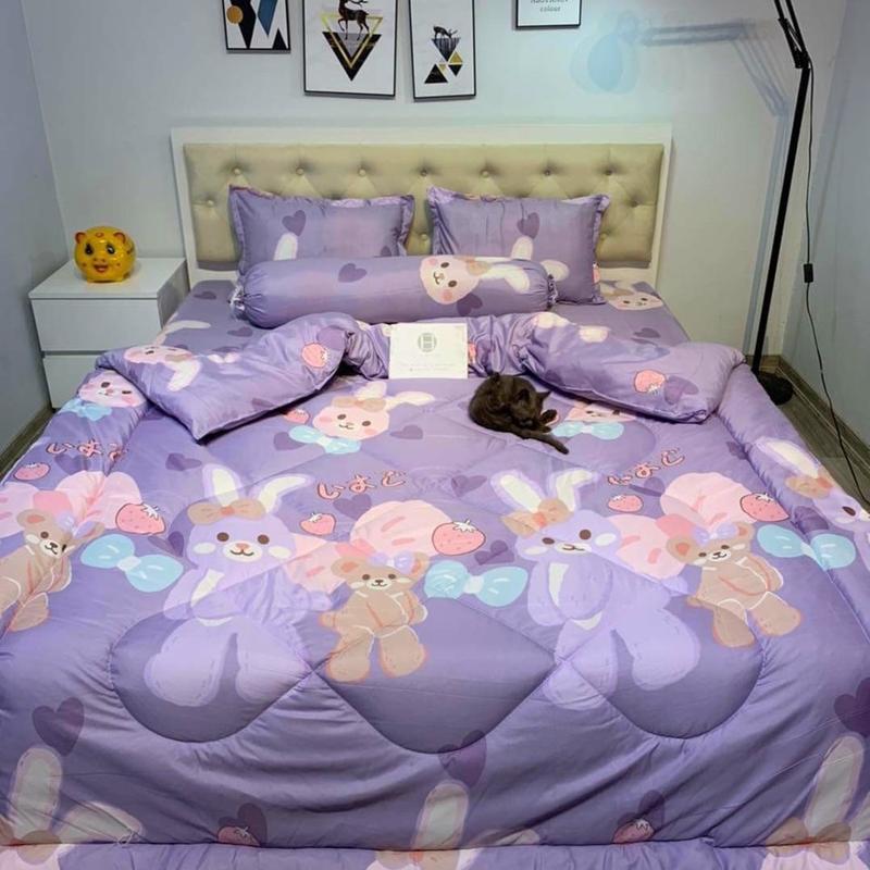 Bộ chăn ga gối thỏ tím