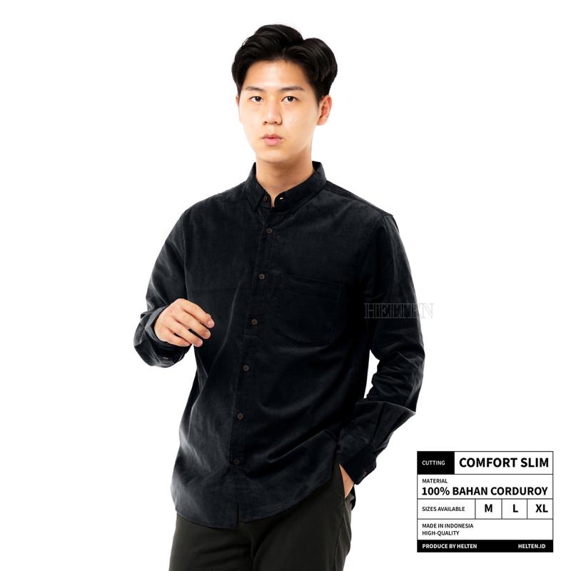 HELTEN Kemeja Corduroy Warna Kubus Gold Maroon Biru Mint Army Abu  Navy Hitam Putih Krem Coklat Muda Hijau Tua Lengan Panjang Comfort Slim Varian Warna Pria Baju Katun Kantor Casual Distro 4