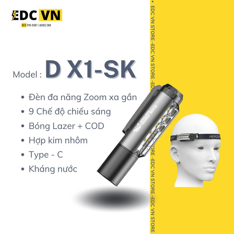 Đèn Đội đầu siêu sáng + cầm tay D X1-SK – Hợp kim nhôm - Zoom xa gần + COD - 9 chế độ sáng - kháng nước - sạc type C