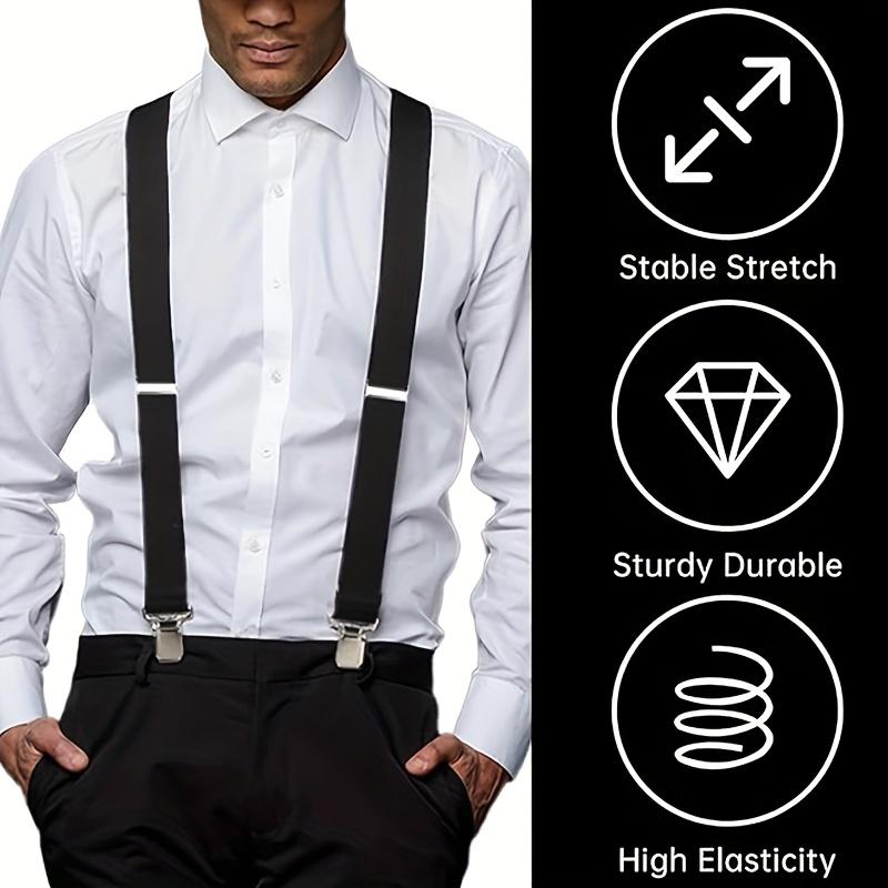 1pc Men'S Heavy Duty 2-Inch Elastic Suspenders, Adjustable X-Back with Strong Clips, High Elasticity Knitted Fabric, Double Buckle, Casual Style for Work and Jeans 4