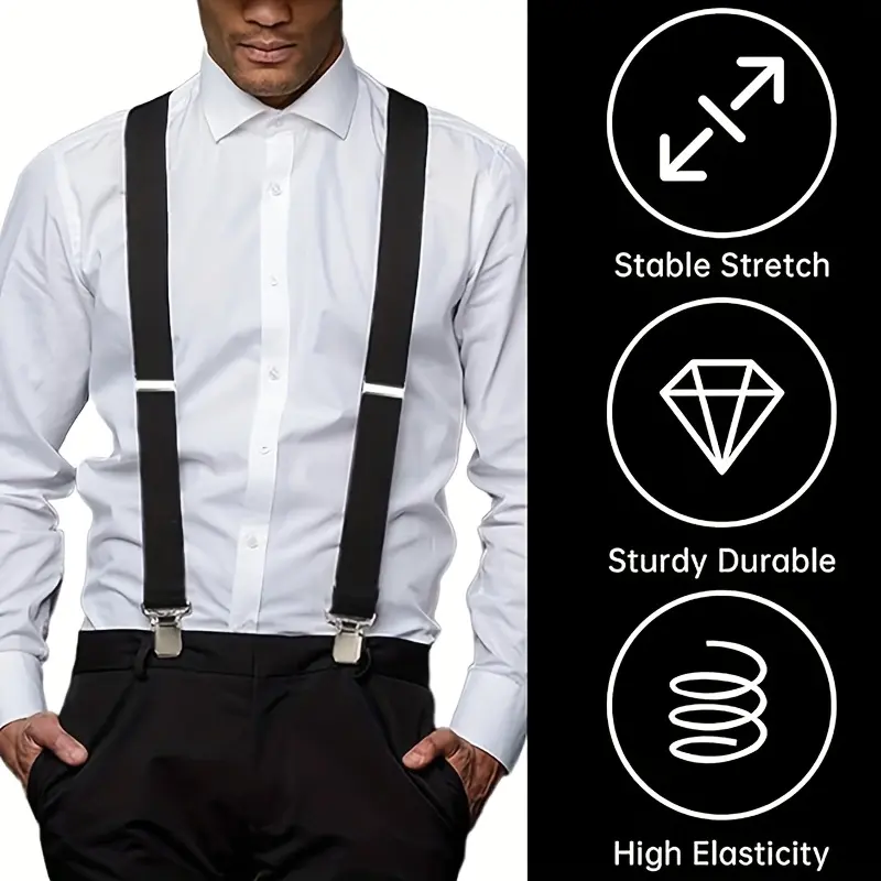 1pc Men'S Heavy Duty 2-Inch Elastic Suspenders, Adjustable X-Back with Strong Clips, High Elasticity Knitted Fabric, Double Buckle, Casual Style for Work and Jeans 4
