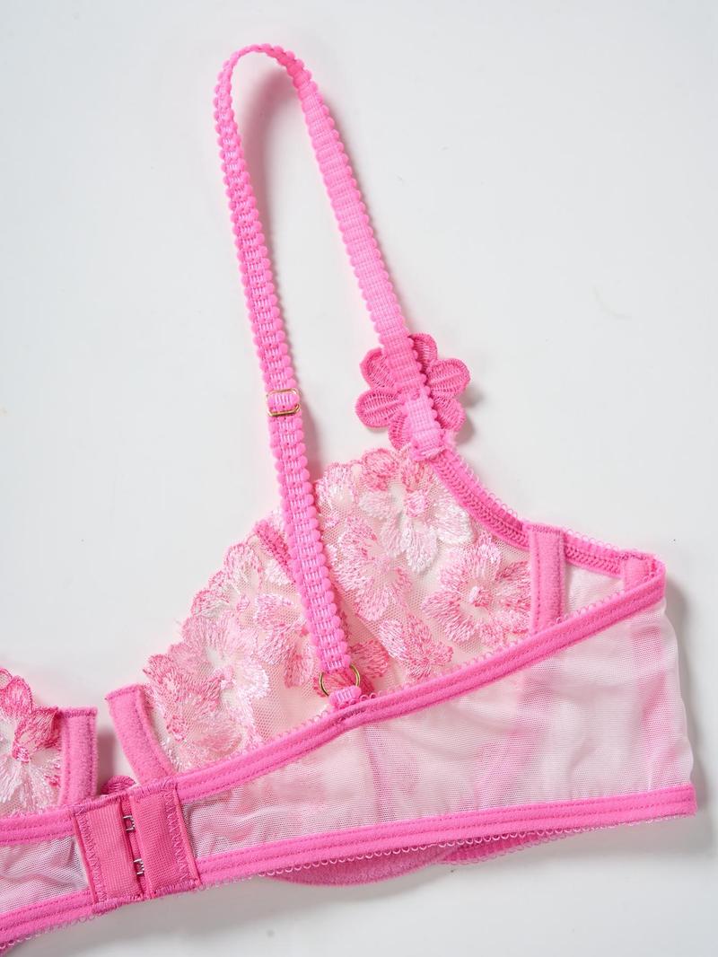 Product Introduction of Women's Floral Embroidery Sheer Sexy Lace Lingerie Set, Adjustable Strap Push Up Bra & Thong, Sexy Lingerie Set for Women 5