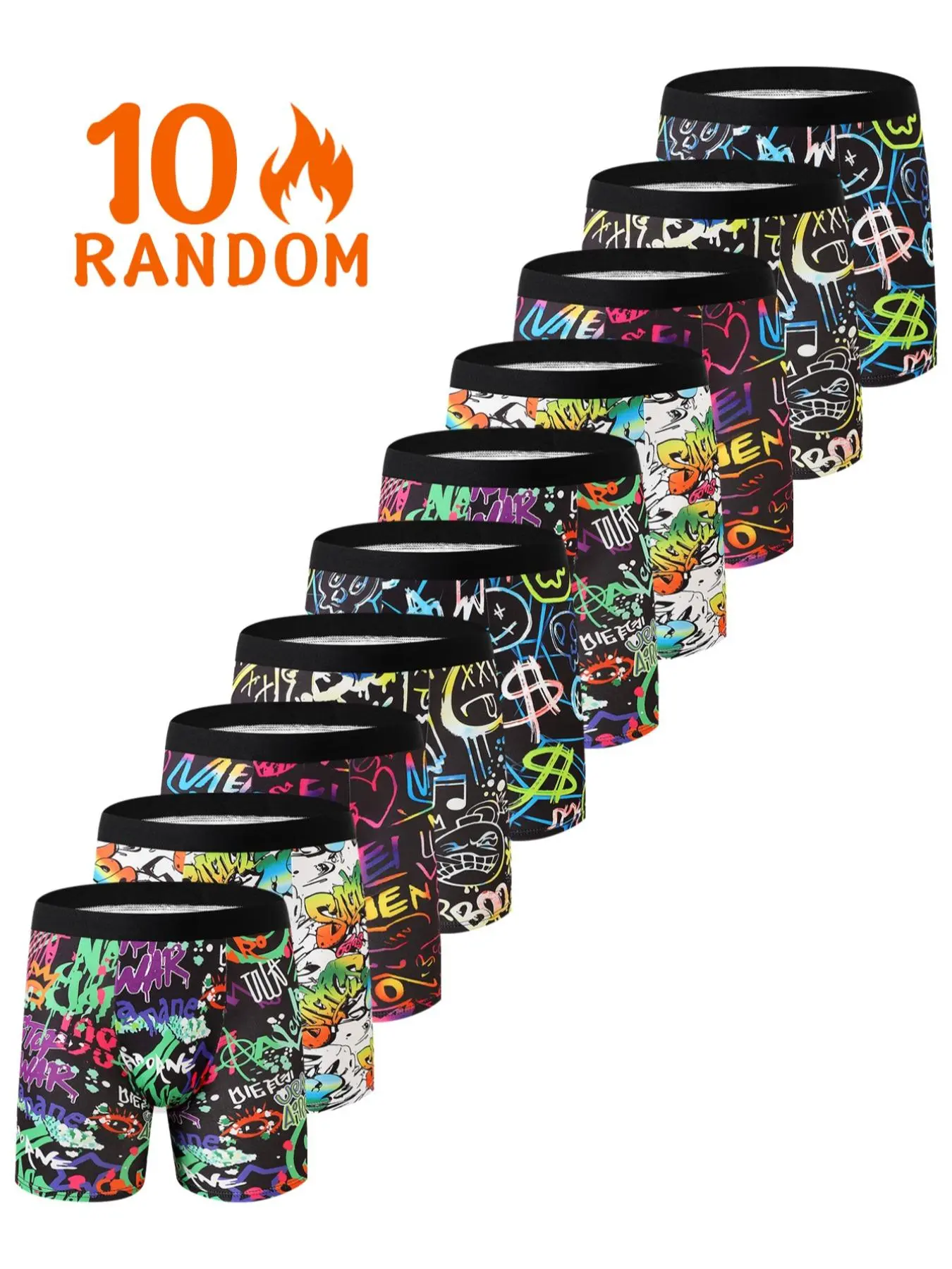 Random All Over Print Men's Boxer Brief, Casual Comfy Breathable Underwear for Daily Wear, Mens Underwear for All Seasons