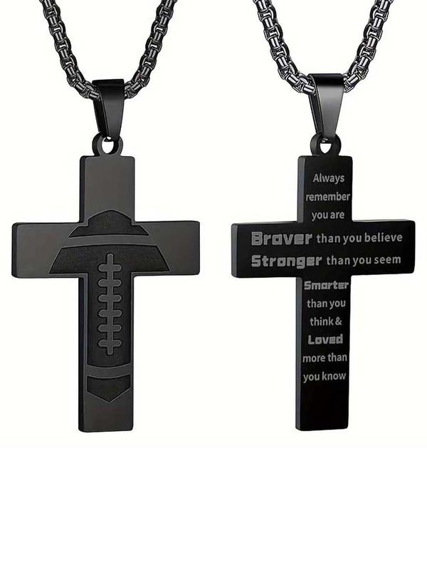 Fashion Letter & Cross Pendant Necklace for Men & Women, Stainless Steel Jewelry for Party, Daily Clothing Decor, Trendy All-match & Exquisite Jewelry for Birthday Gift 4