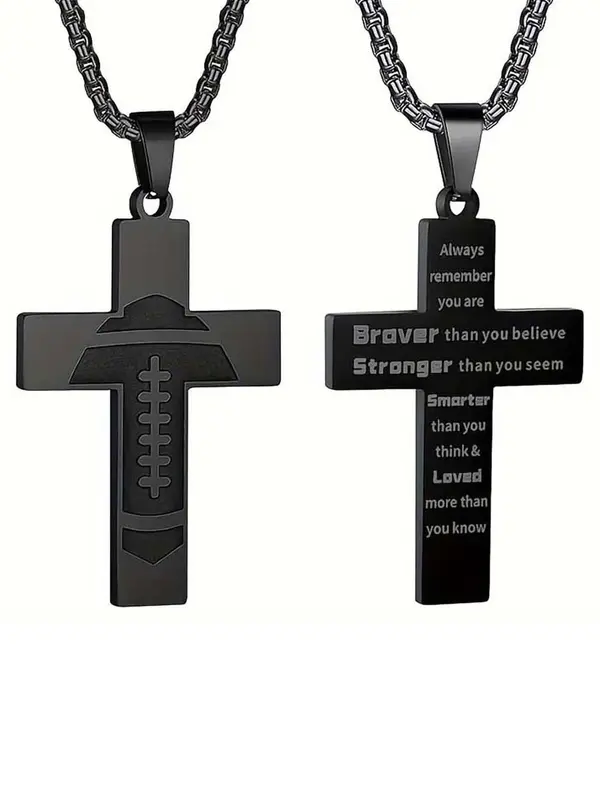 Fashion Letter & Cross Pendant Necklace for Men & Women, Stainless Steel Jewelry for Party, Daily Clothing Decor, Trendy All-match & Exquisite Jewelry for Birthday Gift 4