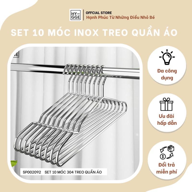Set 10 Móc Treo Quần Áo Inox 304 Chịu Lực Dài 42CM - HYGGE Mã SP2092
