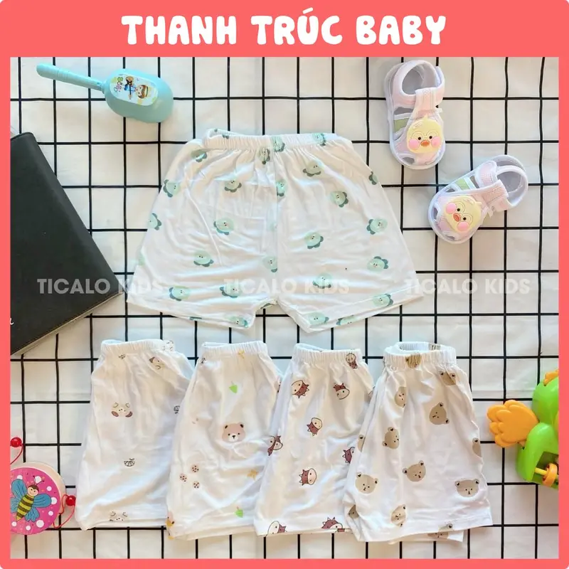 Quần cộc LẺ sơ sinh - Trắng hoạ tiết - Chất thun lạnh, mềm, mịn 0