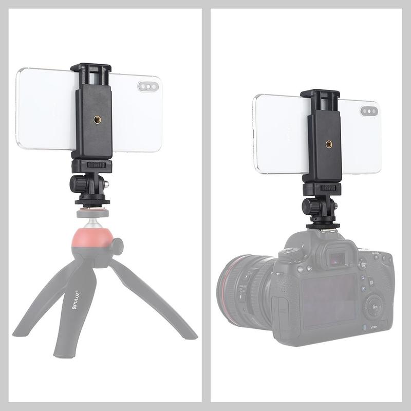 PULUZ 1/4 Inch Tripod Mount Adapter, Tripod Mount Adapter with Phone Holder, Tripod Mount Adapter with Phone Clamp for iPhone Samsung 5