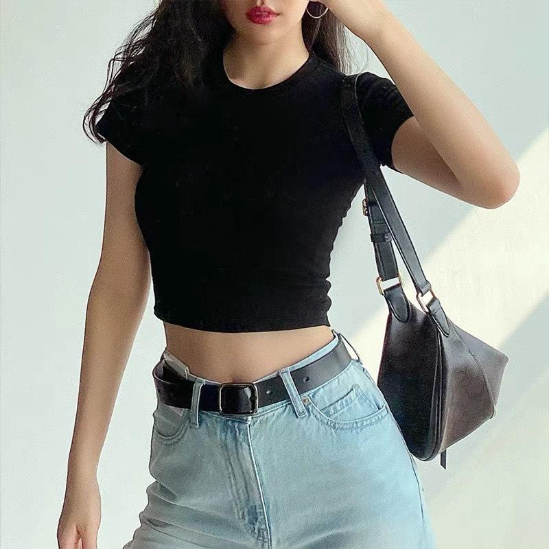 Áo Croptop Cổ Tròn Tay Ngắn Nhiều Màu BC089