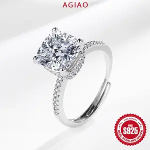 AGIAO Desain Ceruk Persegi 3 Karat Cincin Wanita S925 Perhiasan Tangan Perak