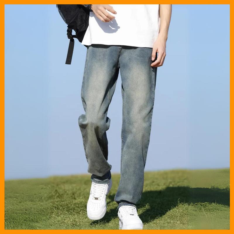 Quần jean ống suông MOON HOUSE 117 Wash Xanh thoải mái năng động cá tính hách dáng tốt Menswear Pants Có Túi 1